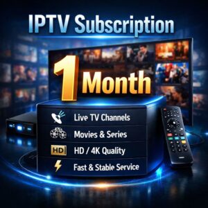 Global IPTV 1-Month Subscription with live TV channels, VOD movies, sports, and 4K streaming on multiple devices